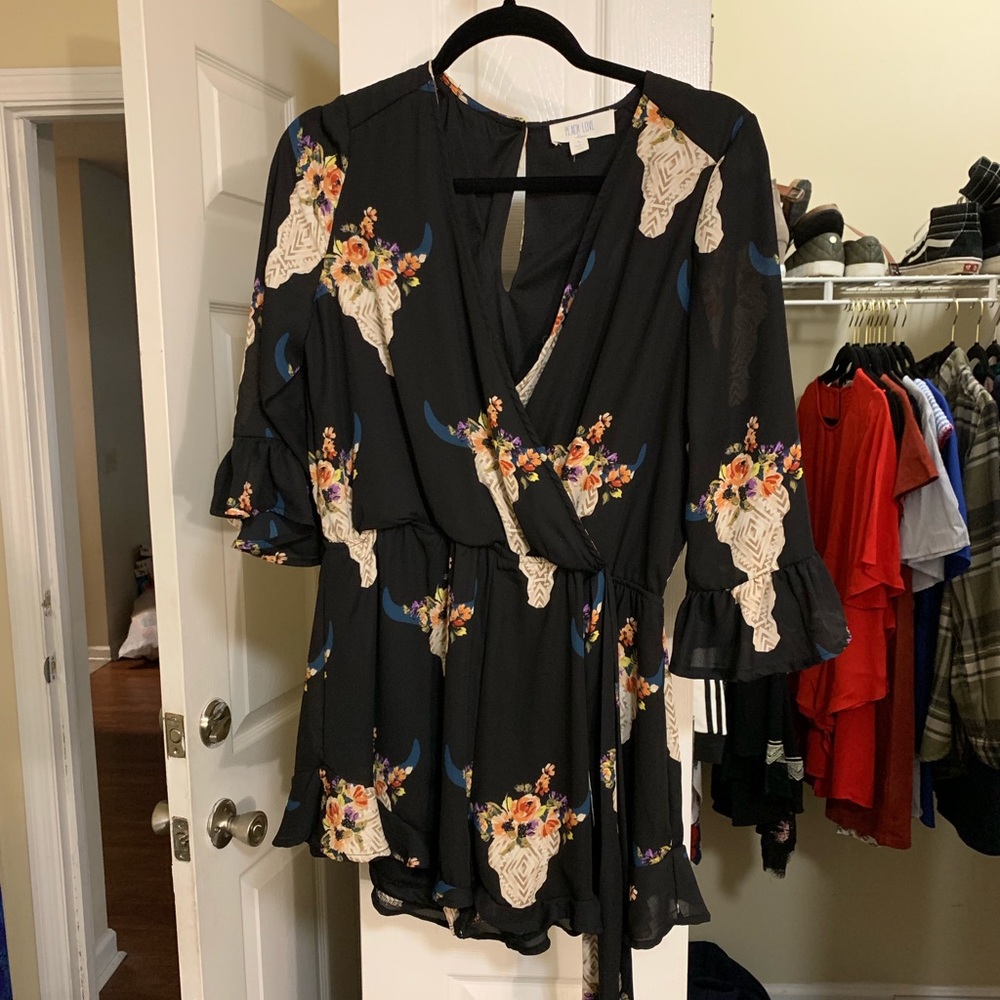 Floral cow skull romper